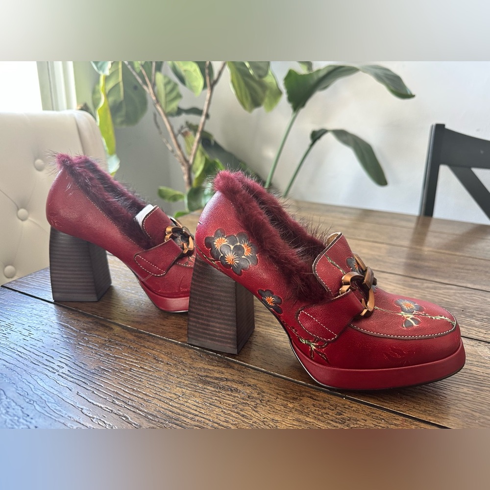 Floral Red Platform Loafers